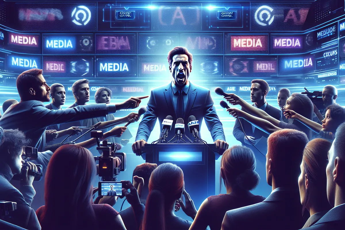 Des journalistes face à des archives numériques, séparées d’un système d’intelligence artificielle par un contrôle d’accès.