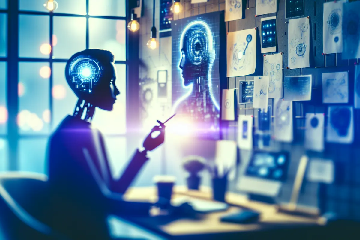 Un appareil d’intelligence artificielle sans marque posé près d’un smartphone sur un bureau de conception.