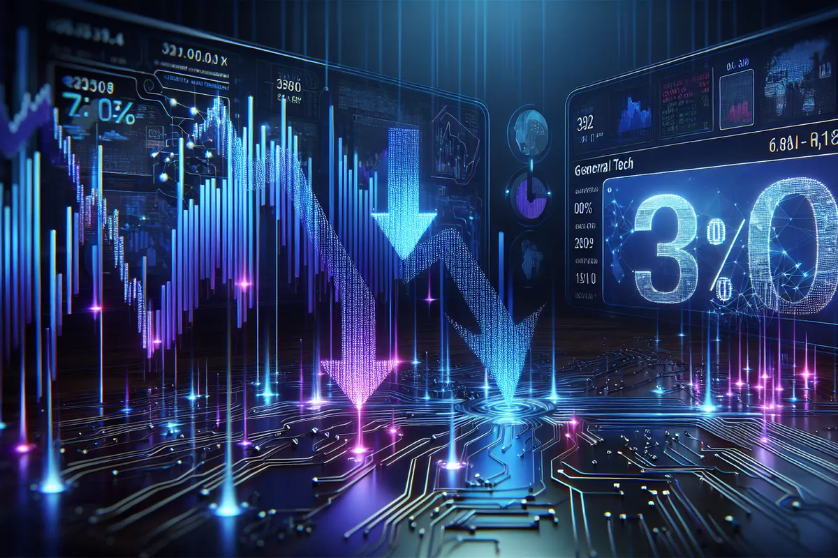 Serveurs de centre de données et graphique boursier illustrant la volatilité de l’action Nvidia