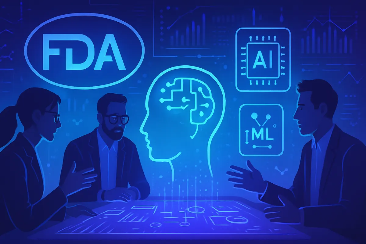Une équipe de startup médicale examine les données et la conformité d’un logiciel d’intelligence artificielle.