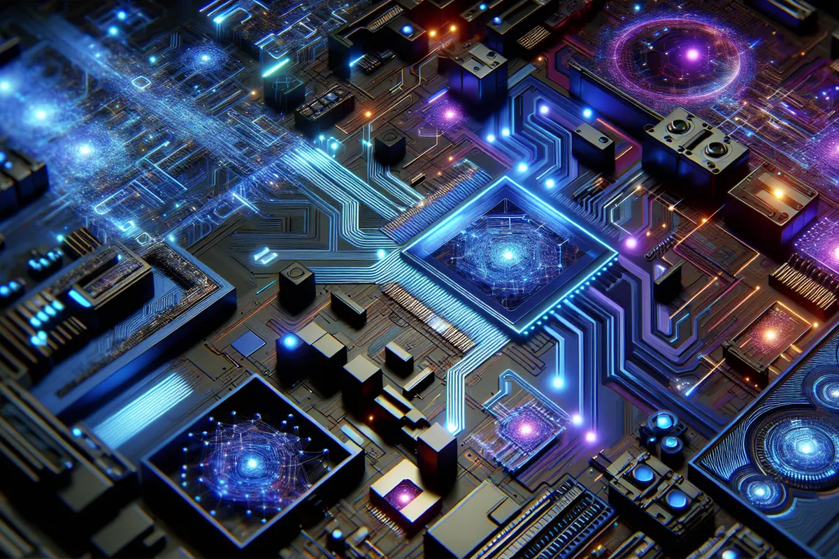 Racks de serveurs et modules de calcul reliés dans un centre de données dédié à l’intelligence artificielle.