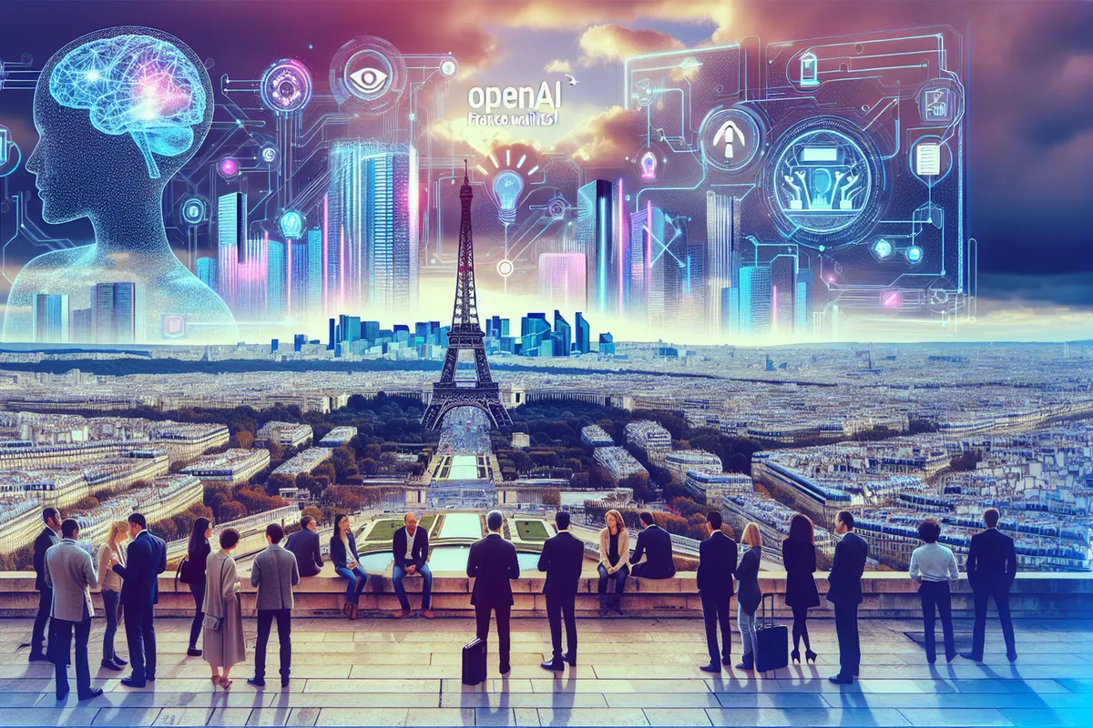 Des entrepreneurs et dirigeants échangent sur des outils d’intelligence artificielle dans un campus parisien d’innovation.