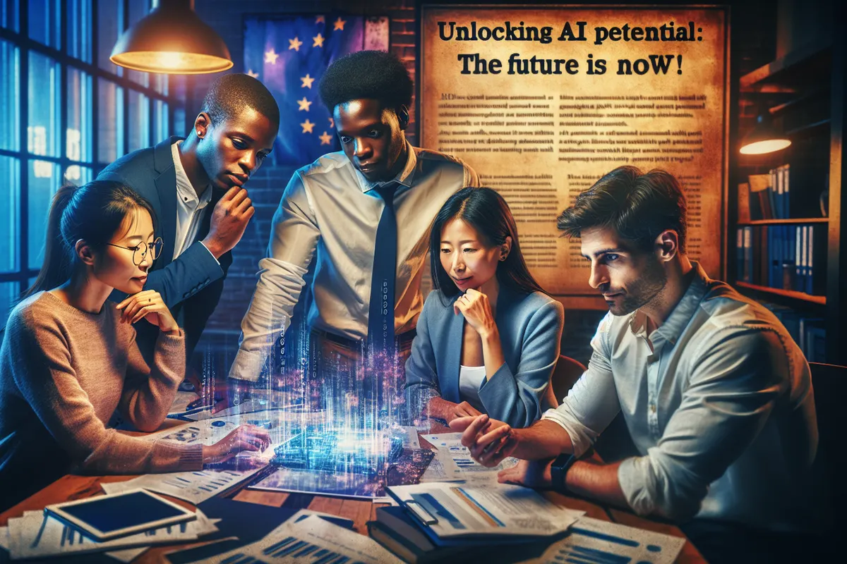Une équipe d’entreprise examine un dossier de conformité pour déployer une intelligence artificielle en Europe.