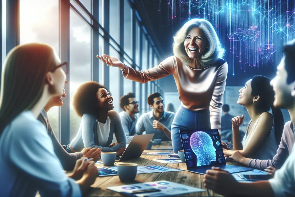 Une investisseuse échange avec des fondateurs de startups autour de projets d’intelligence artificielle.
