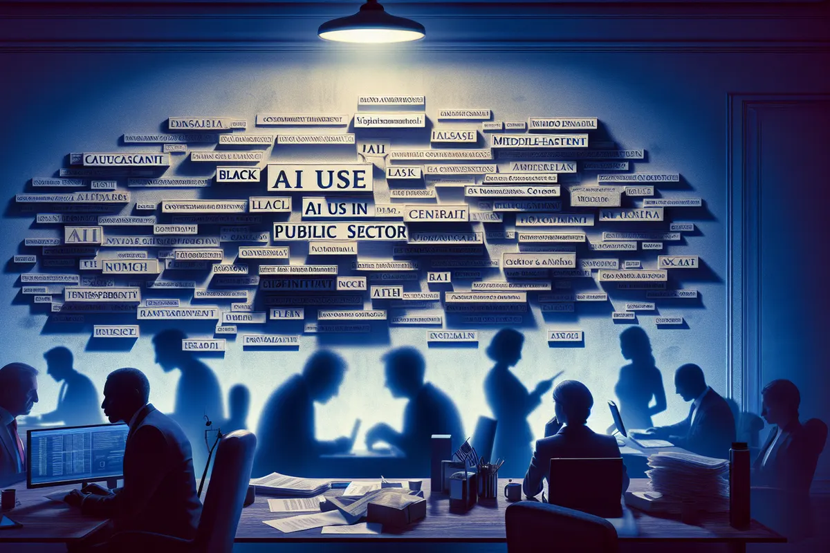Agent public examinant un dossier numérique et un schéma de décision algorithmique dans un service administratif.