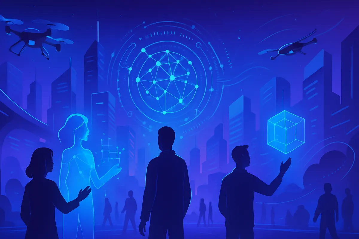 Des dirigeants de petite entreprise découvrent des outils d’intelligence artificielle avec un conseiller.