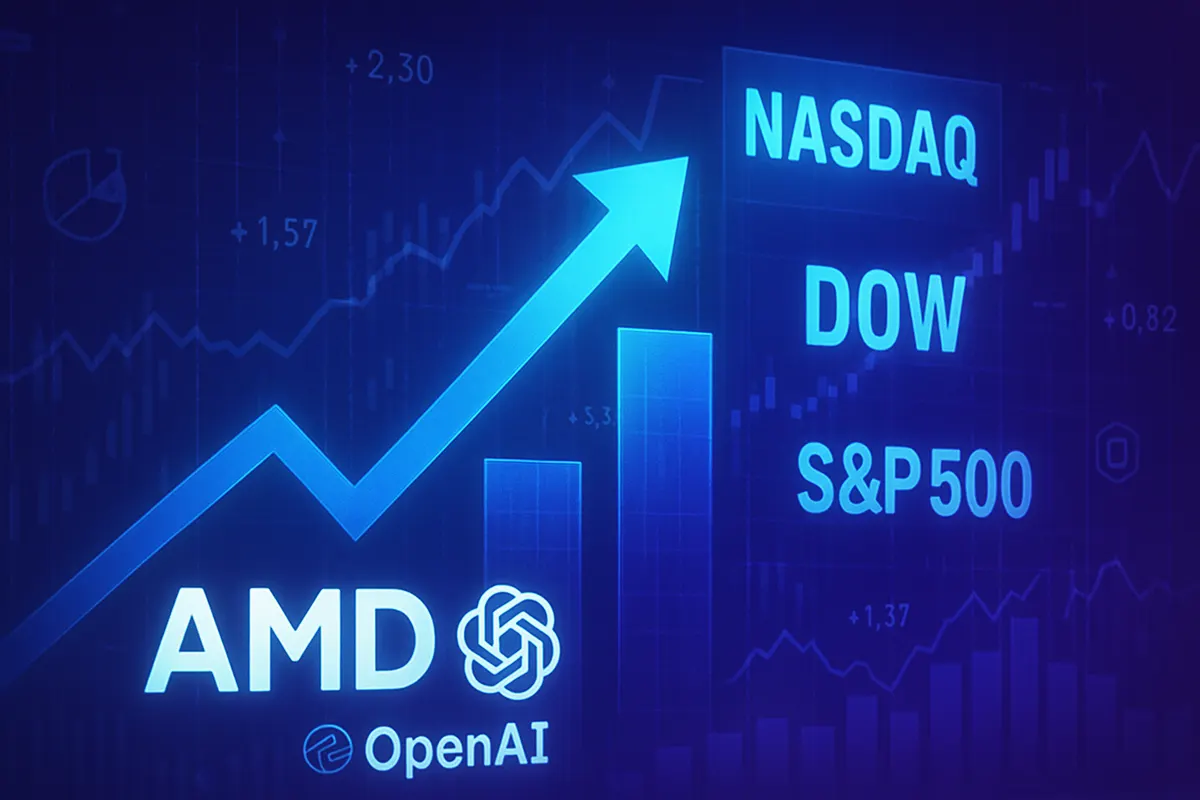 Des puces d’intelligence artificielle devant des écrans de marché financier en salle de trading