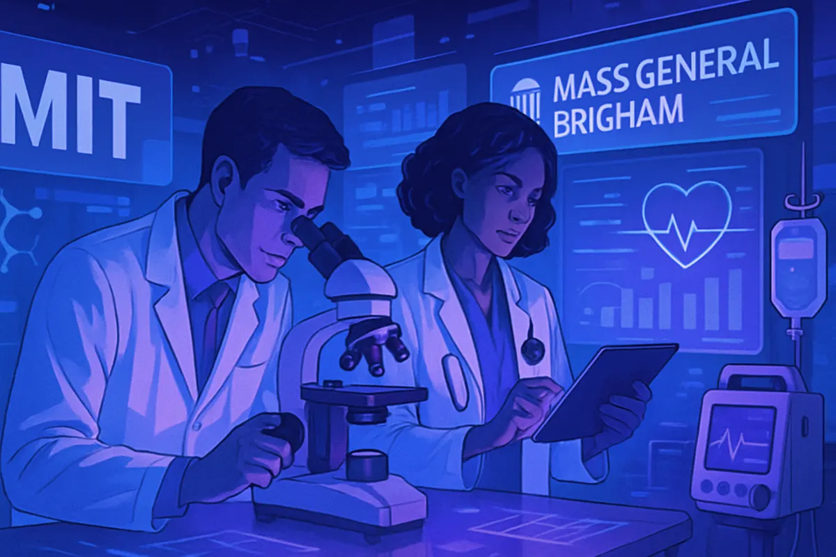 Des cliniciens et ingénieurs réunis autour de données médicales et d’un prototype de diagnostic en laboratoire.