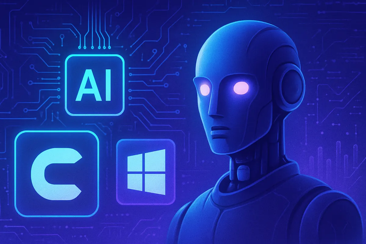 Utilisateur sur ordinateur Windows explorant un navigateur IA avec recherche, e-mails et achats en ligne.