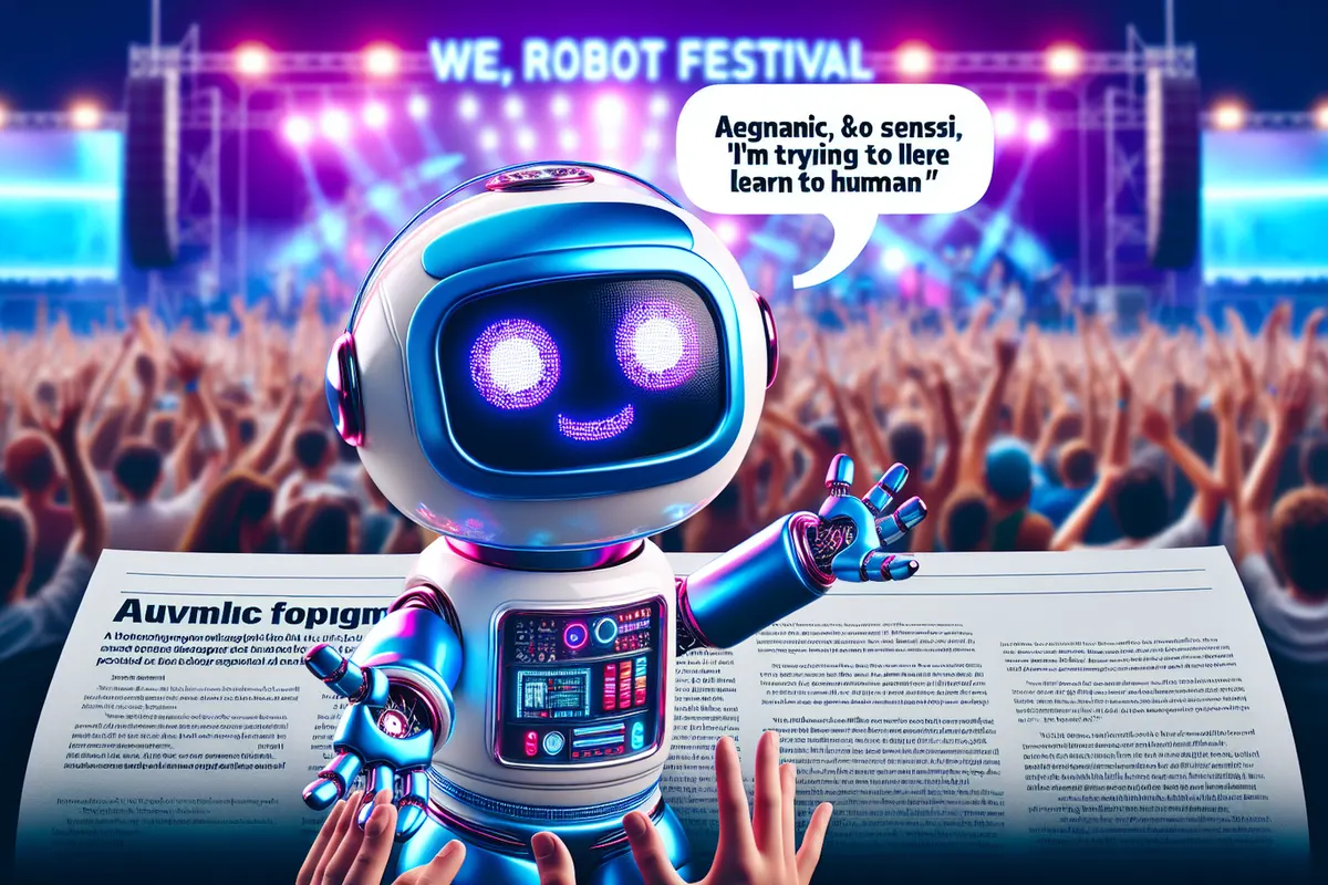 Un robot humanoïde sert une boisson à un visiteur lors d’une démonstration publique de robotique.