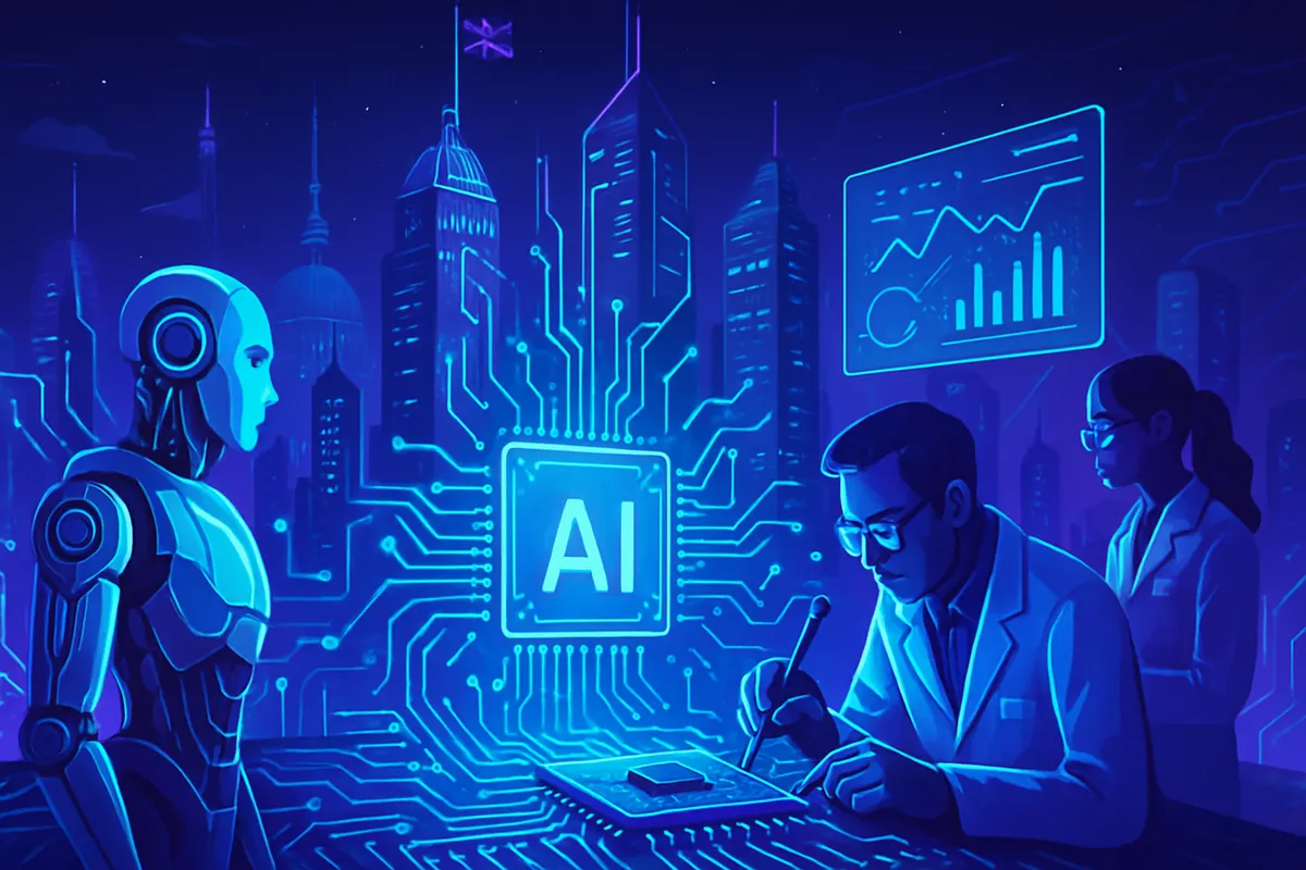 Ingénieure examinant le plan d’une puce destinée aux calculs d’intelligence artificielle.