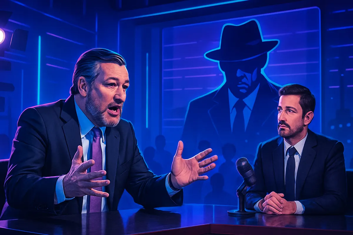 Plateau de télévision et salle de régulation évoquant le débat américain sur la liberté d’expression.