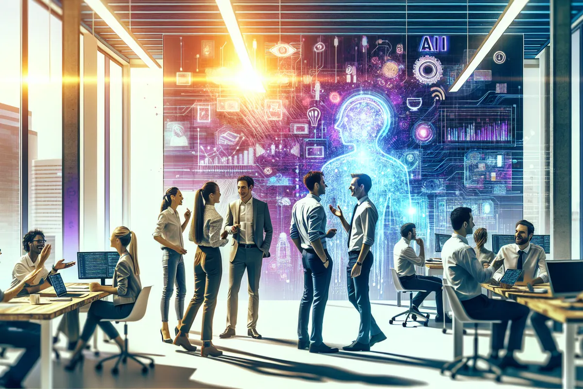 Des salariés étudient un projet d’intelligence artificielle et ses usages concrets en entreprise française.