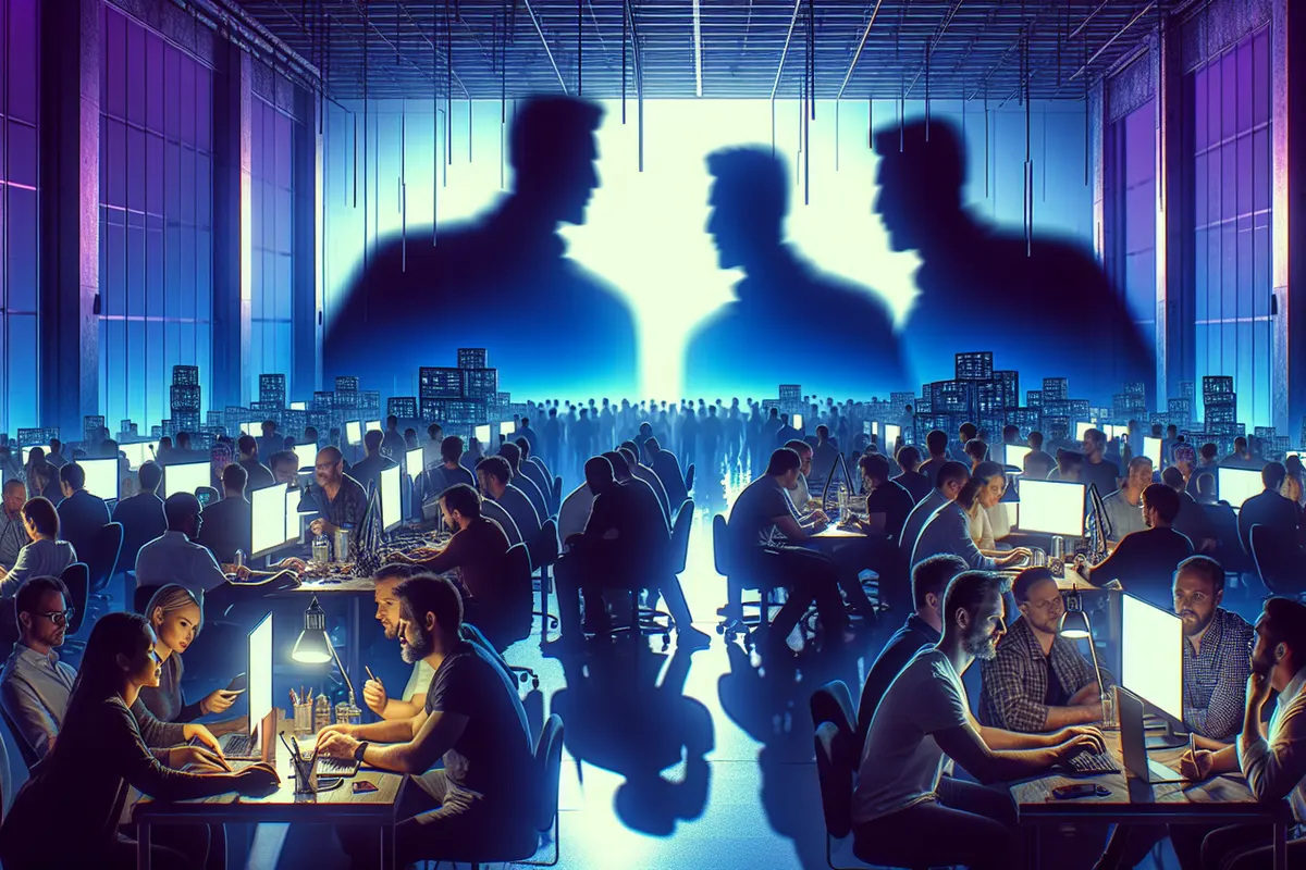 Des ingénieurs examinent des serveurs d’un centre de données, symbole des enjeux européens du cloud.