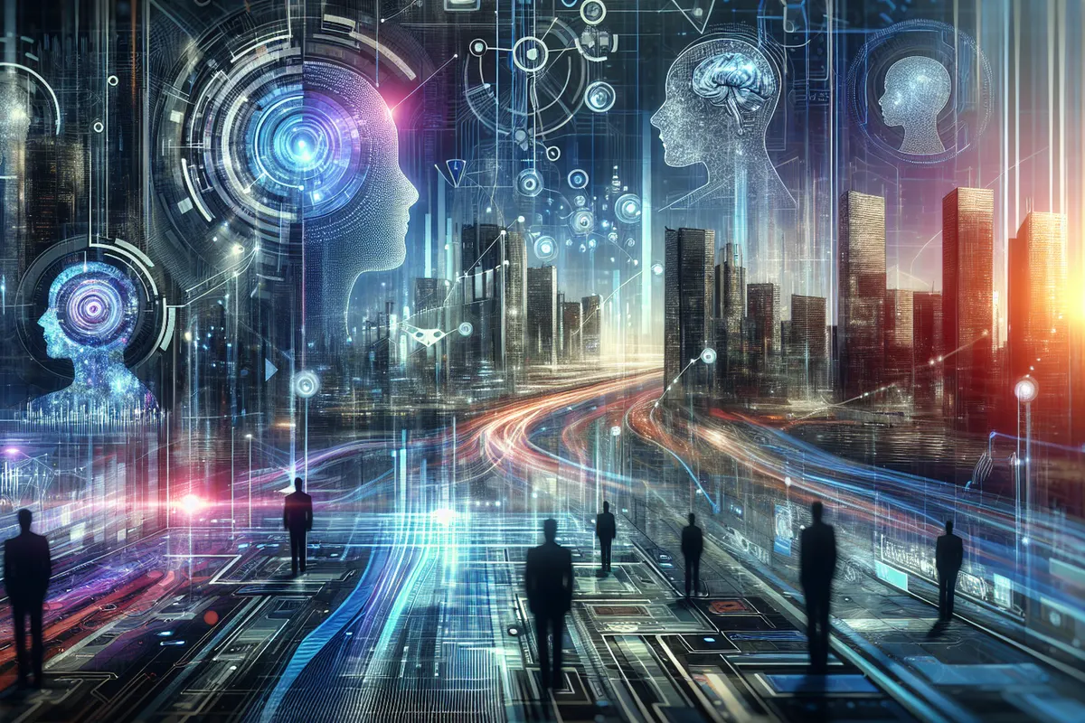 Des flux de messages d’un réseau social convergent vers une infrastructure d’intelligence artificielle.