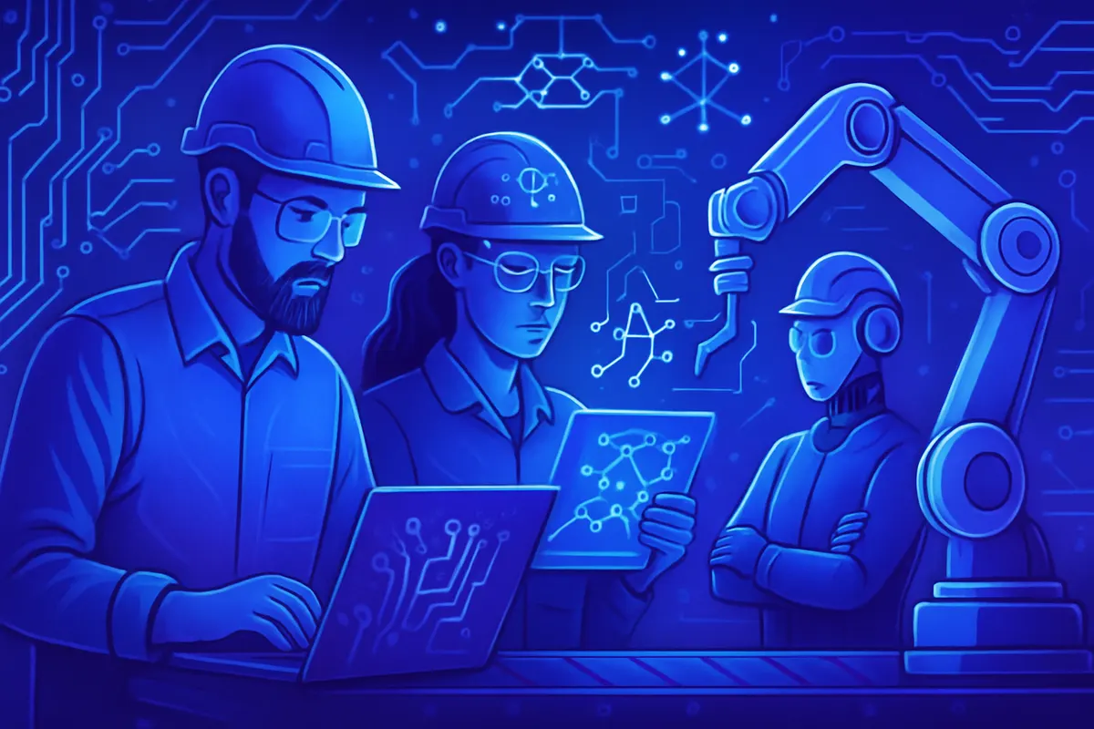 Technicienne analysant les données d’une ligne de production connectée sur un écran industriel sécurisé