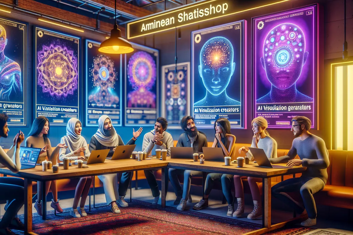 Créateur comparant plusieurs images générées par IA sur des écrans dans un espace de travail.