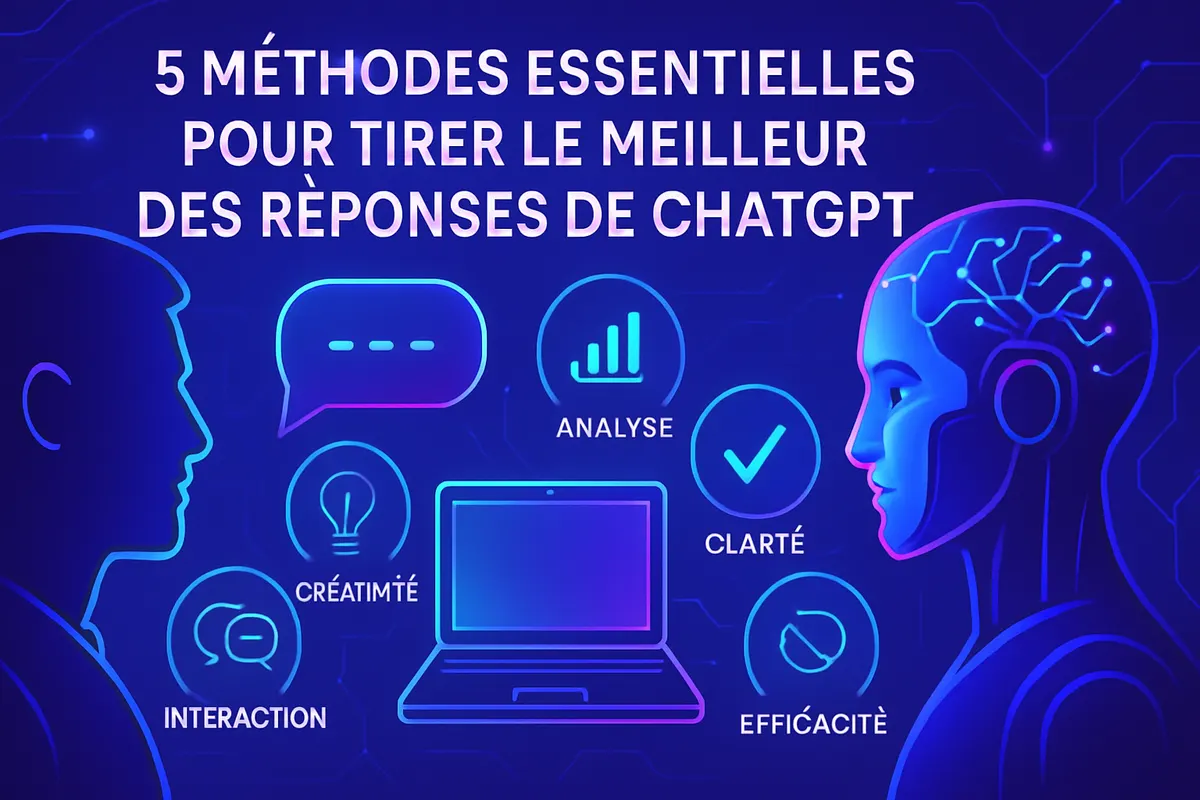 Une personne structure une demande à un assistant conversationnel sur un ordinateur portable.
