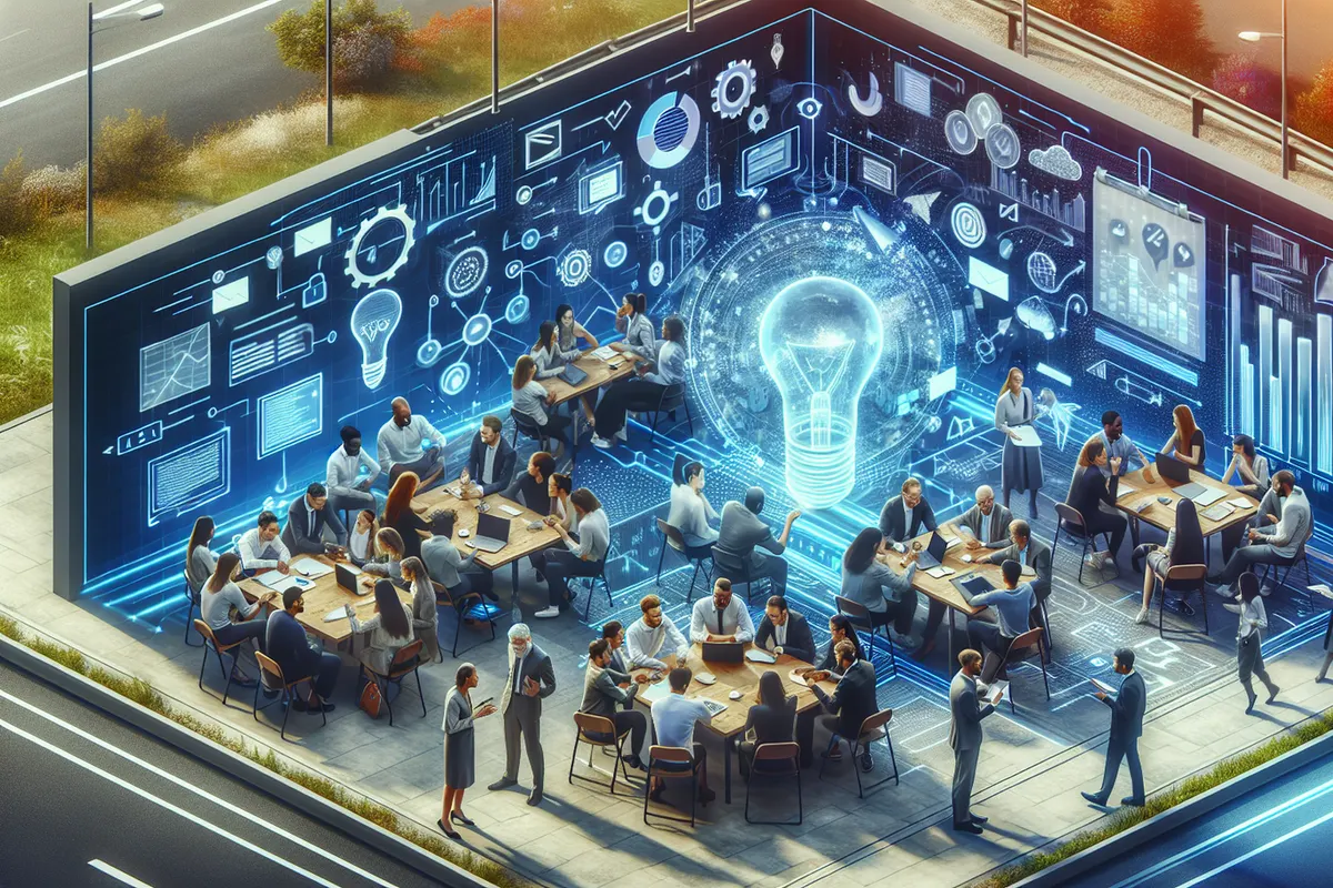 Une équipe interne échange à distance avec des développeurs externes autour d’un projet logiciel.