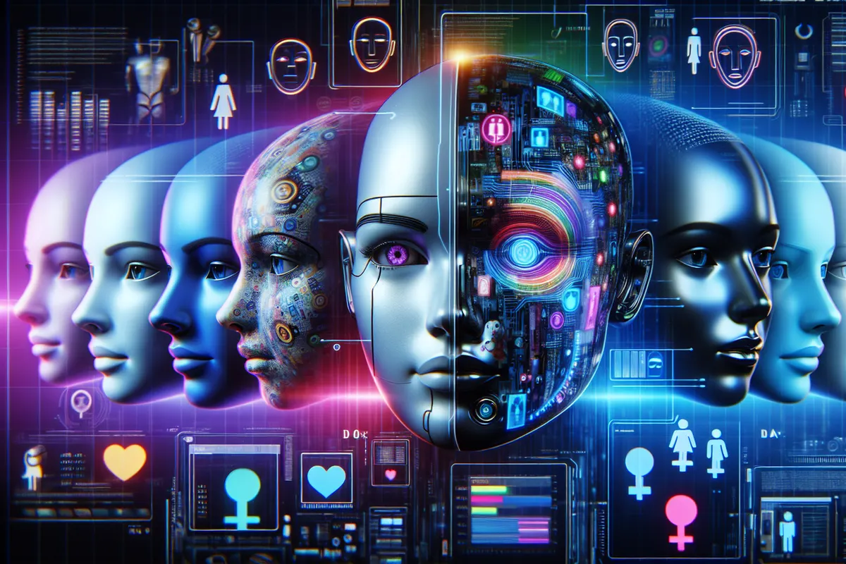 Une personne échange avec un chatbot sur un ordinateur, face à une interface évoquant les émotions et les biais.