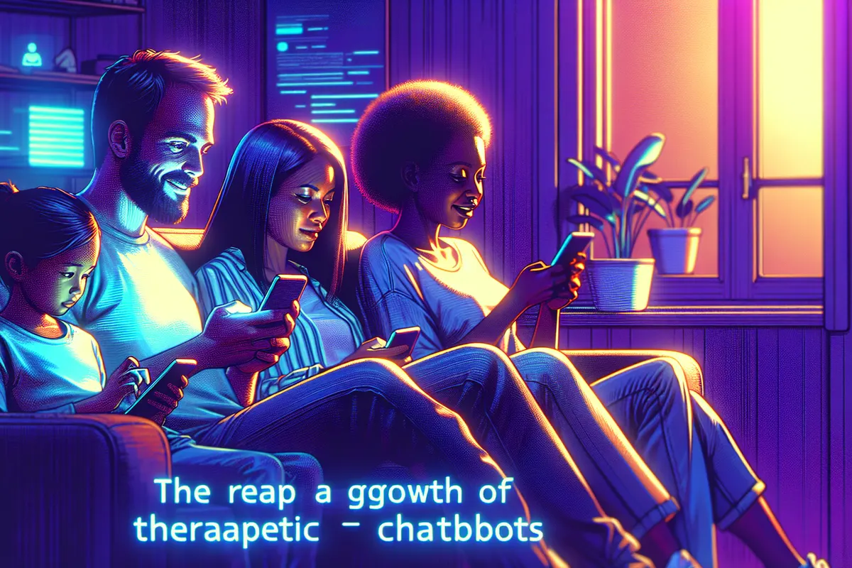 Une personne consulte un chatbot de soutien psychologique sur son téléphone, assise seule à une table.