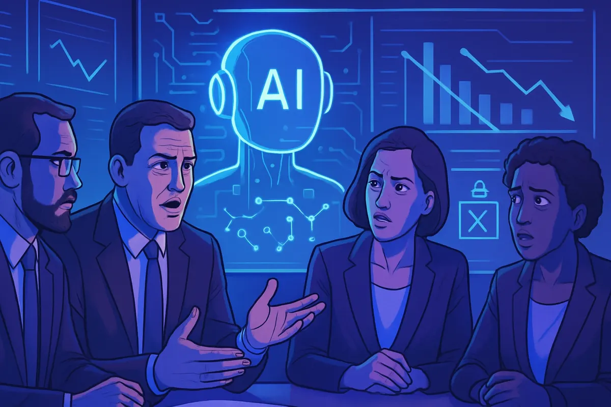 Des salariés et dirigeants examinent l’automatisation de tâches de bureau par l’intelligence artificielle.
