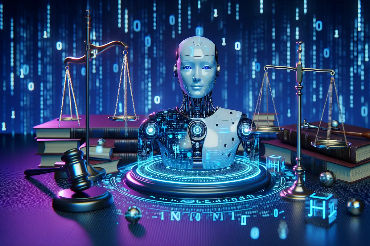 Un avocat vérifie un dossier juridique à son bureau avec l’aide d’un outil d’intelligence artificielle.