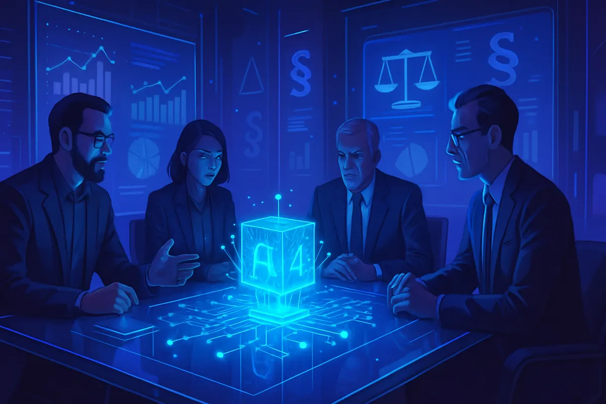 Un parent et un adolescent devant un ordinateur illustrant l’encadrement des chatbots d’IA pour mineurs.
