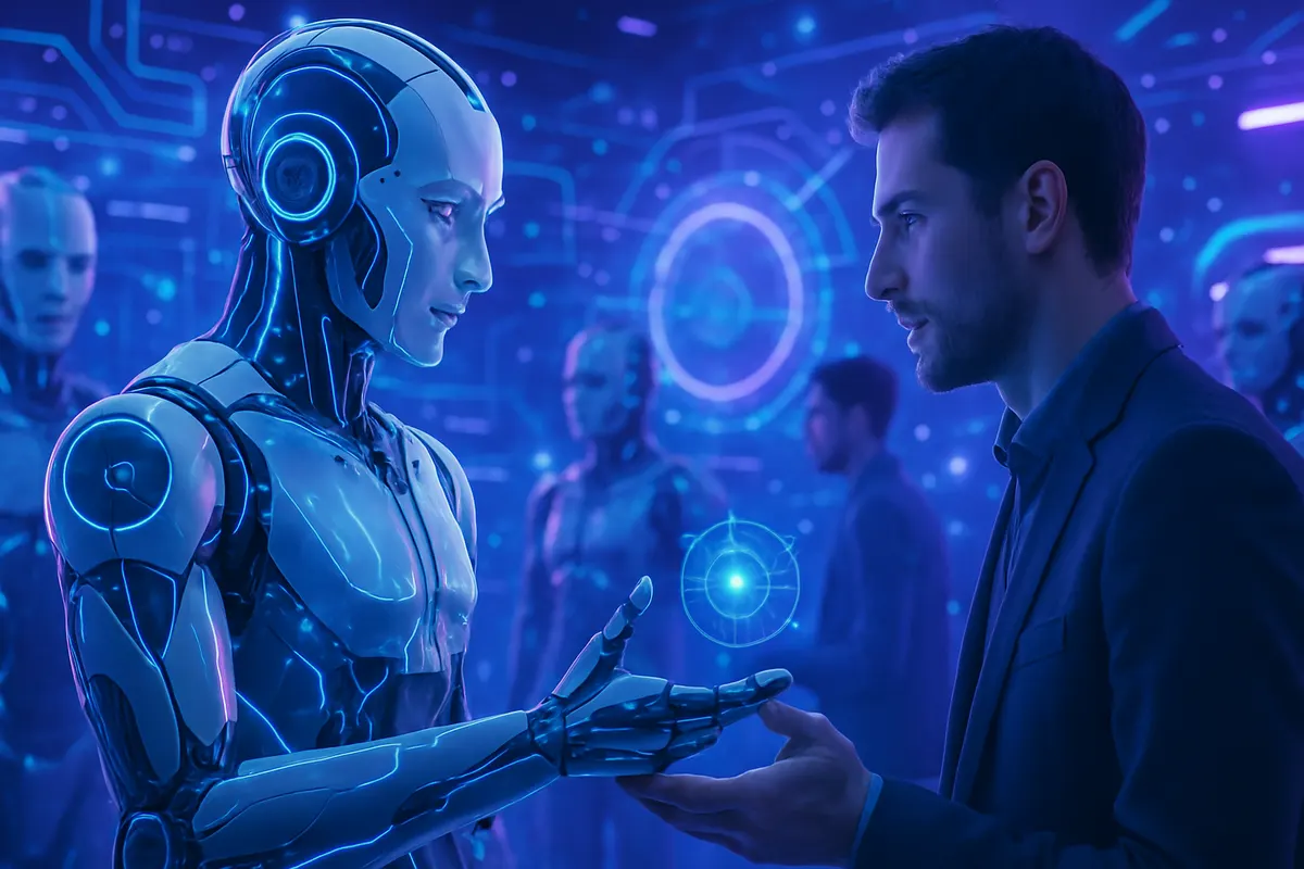 Des techniciens assistent un robot humanoïde après une chute dans une arène de compétition à Pékin.
