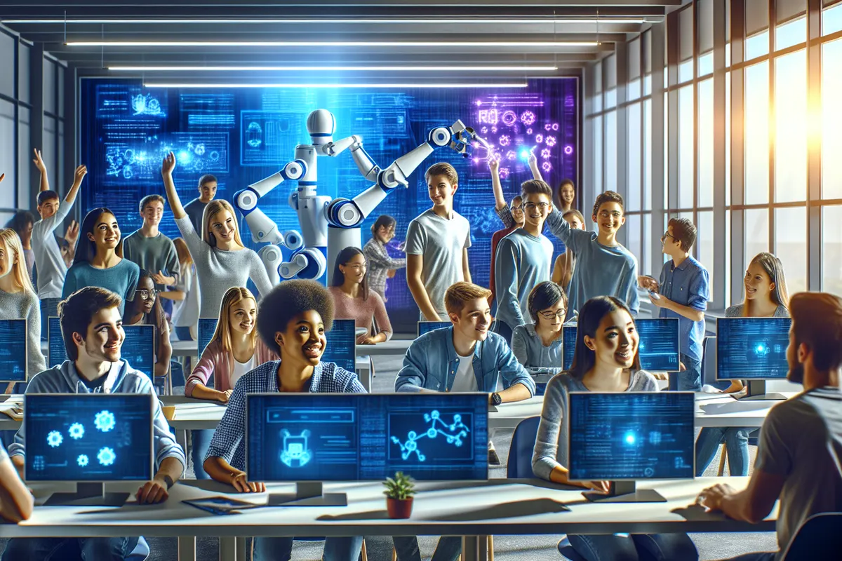 Étudiants travaillant en groupe sur un projet de données et d’intelligence artificielle.