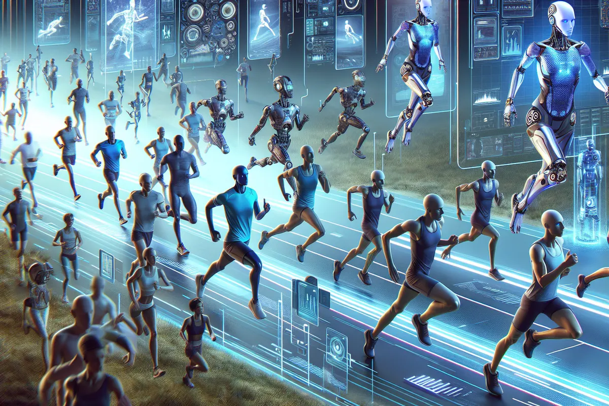 Un robot humanoïde court sur une route de Pékin lors d’un semi-marathon, sous le regard de spectateurs.