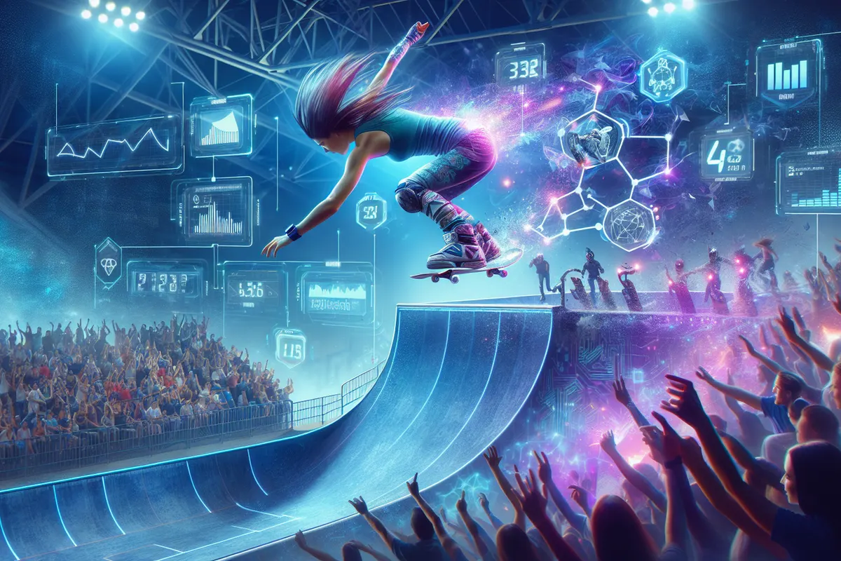 Un snowboardeur réalise une figure dans un halfpipe filmé par plusieurs caméras lors d’une compétition.