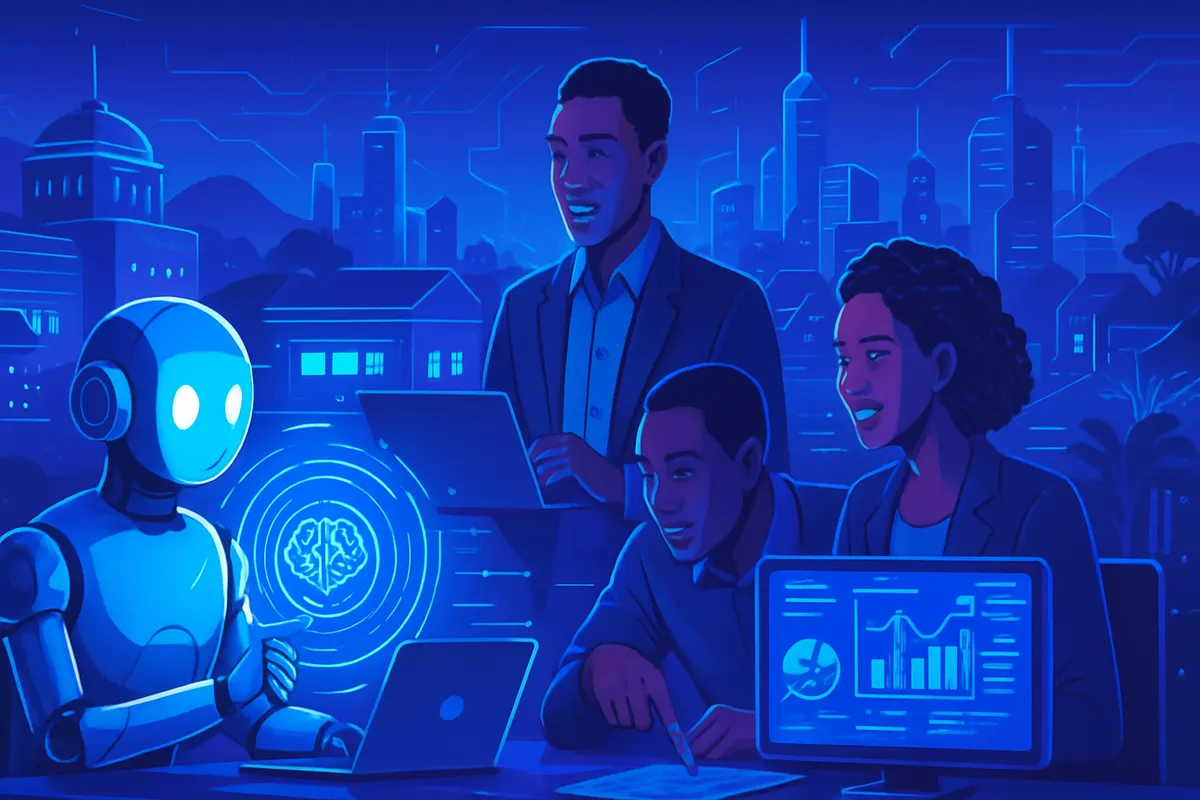 Employés d’une PME africaine utilisant des outils numériques pour le service client, les stocks et la facturation