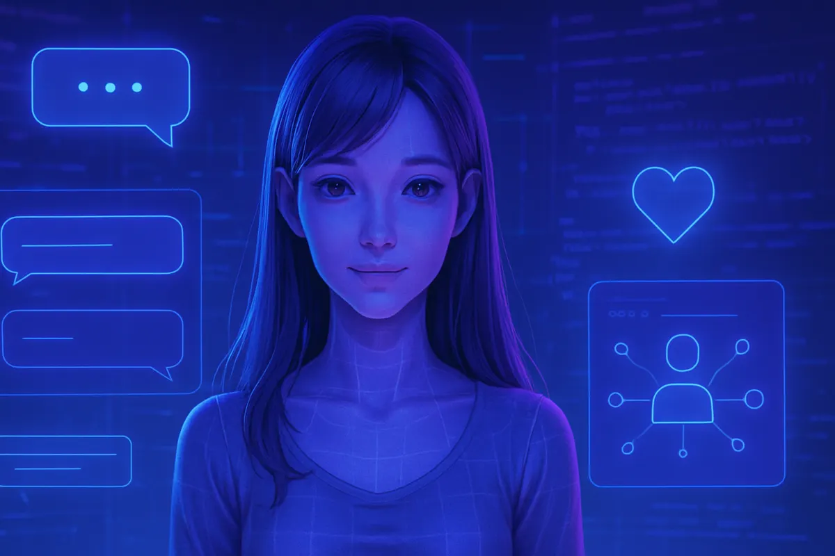 Une personne échange avec un avatar sur son téléphone, face à une chaise vide dans son logement.
