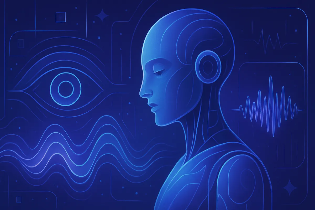 Écran de recherche montrant une IA qui relie des images vidéo à des segments sonores synchronisés.