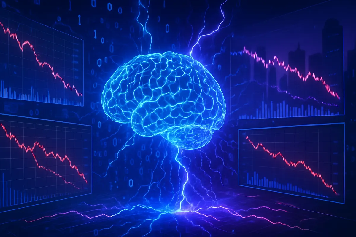 Un analyste observe des courbes boursières instables liées aux investissements dans l’intelligence artificielle.