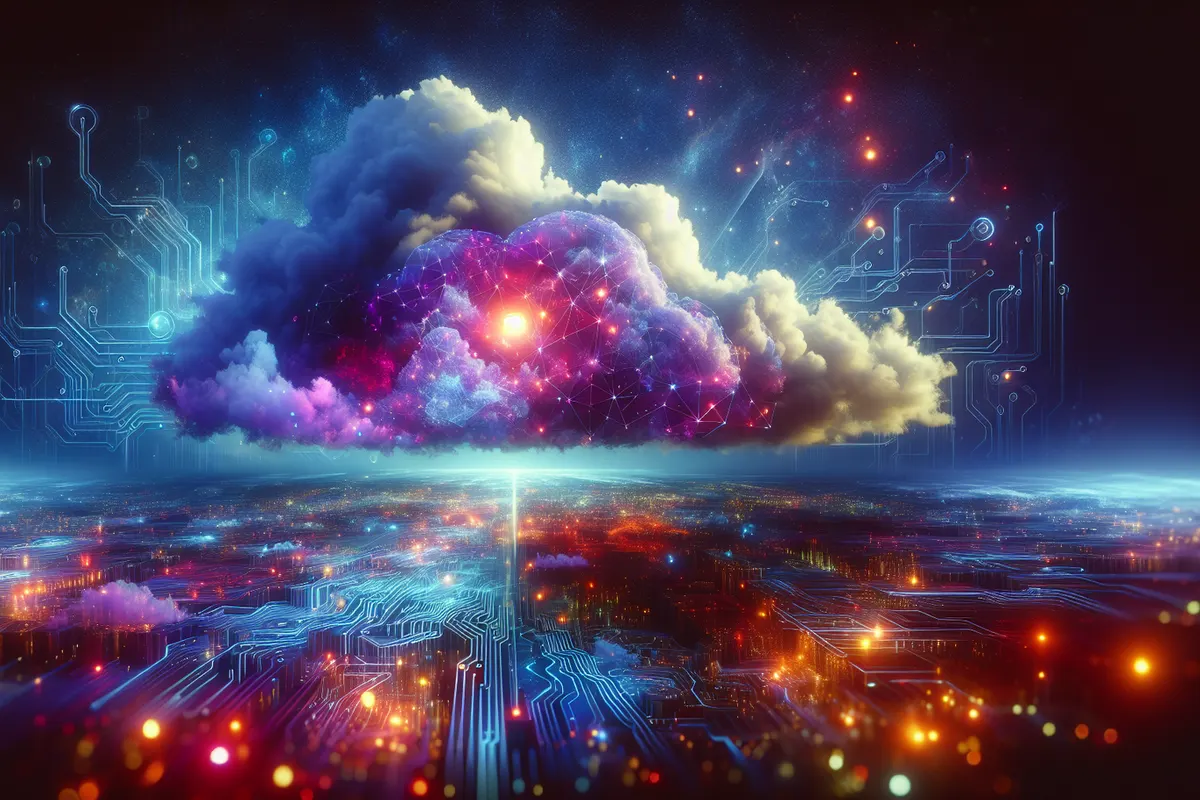 Des équipes analysent une infrastructure cloud reliée à des outils d’intelligence artificielle générative.