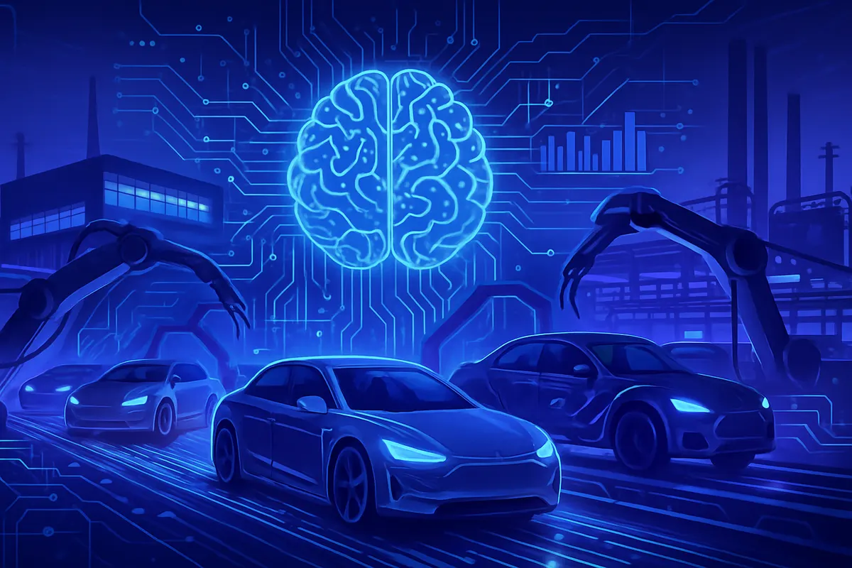 Ingénieur analysant les données d’un véhicule électrique dans une usine automobile connectée