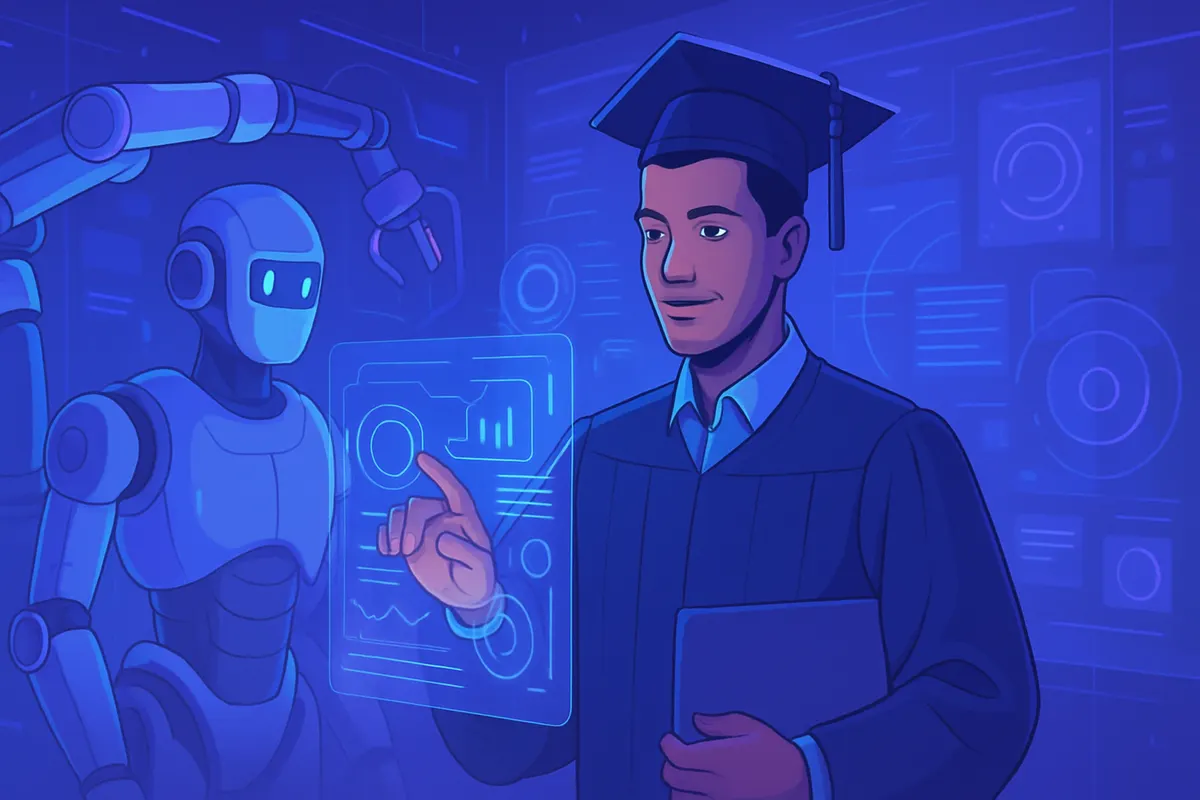 Une jeune ingénieure vérifie du code généré par une IA sur ses écrans dans un espace de travail collaboratif.