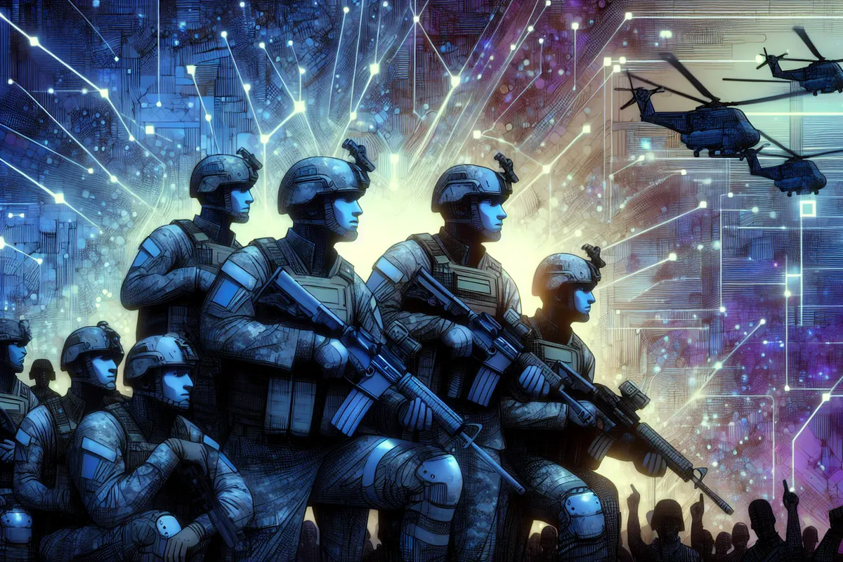 Des militaires analysent des données et des images de surveillance dans un centre de commandement.