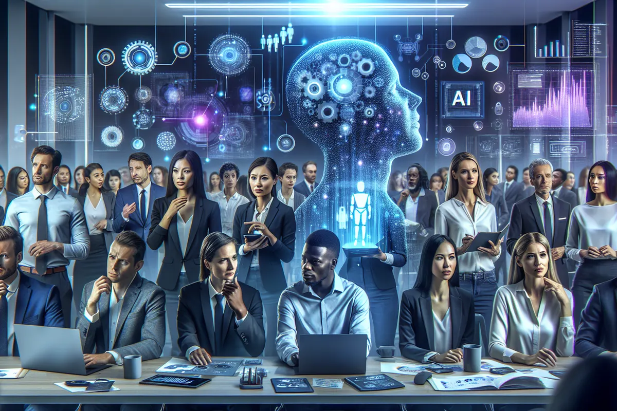 Des professionnels examinent des résultats produits par une IA dans un espace de travail collaboratif.