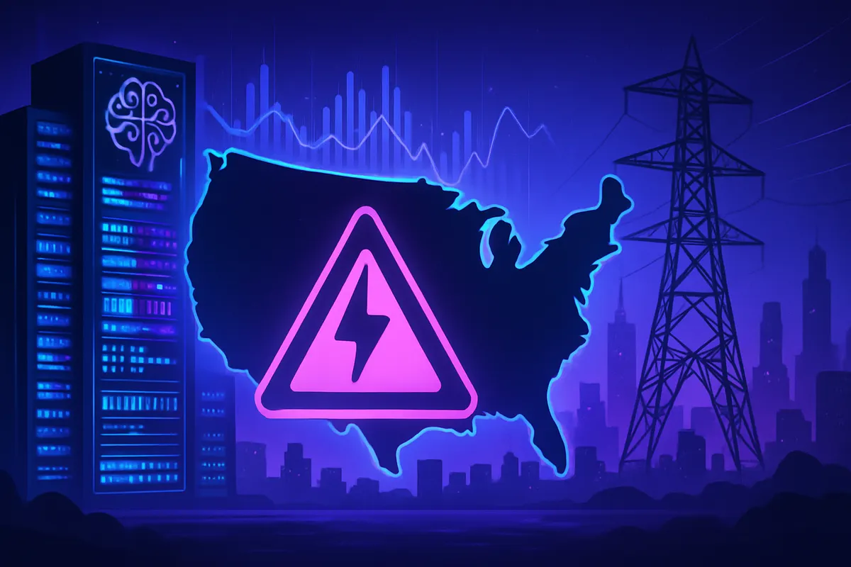 Grand centre de données relié à un poste électrique et à des lignes à haute tension aux États-Unis