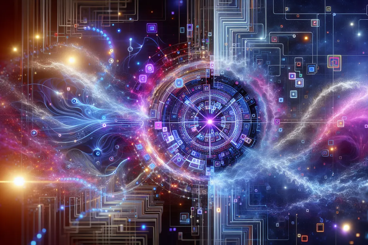 Des chercheurs observent un ordinateur quantique relié à des visualisations de réseau de neurones.