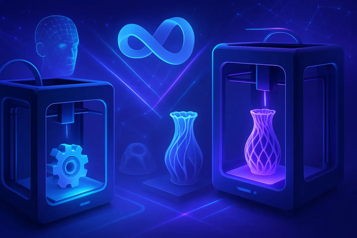 Imprimante 3D à résine et modèle numérique montrant des zones de résistance différenciées