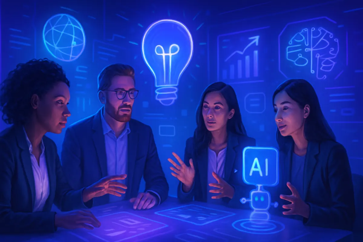 Des étudiants entrepreneurs analysent une idée de startup avec une IA et des retours de clients.