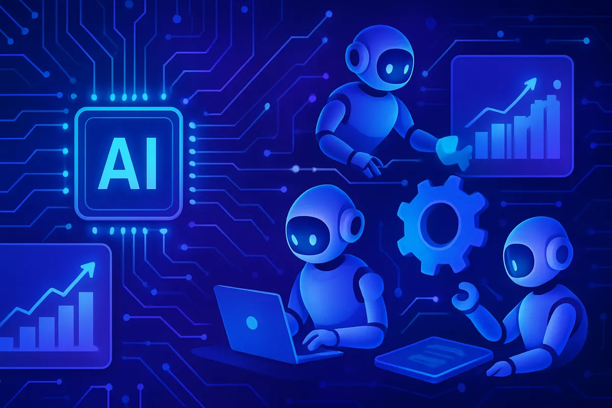 Des employés vérifient des documents et valident un flux automatisé assisté par intelligence artificielle.