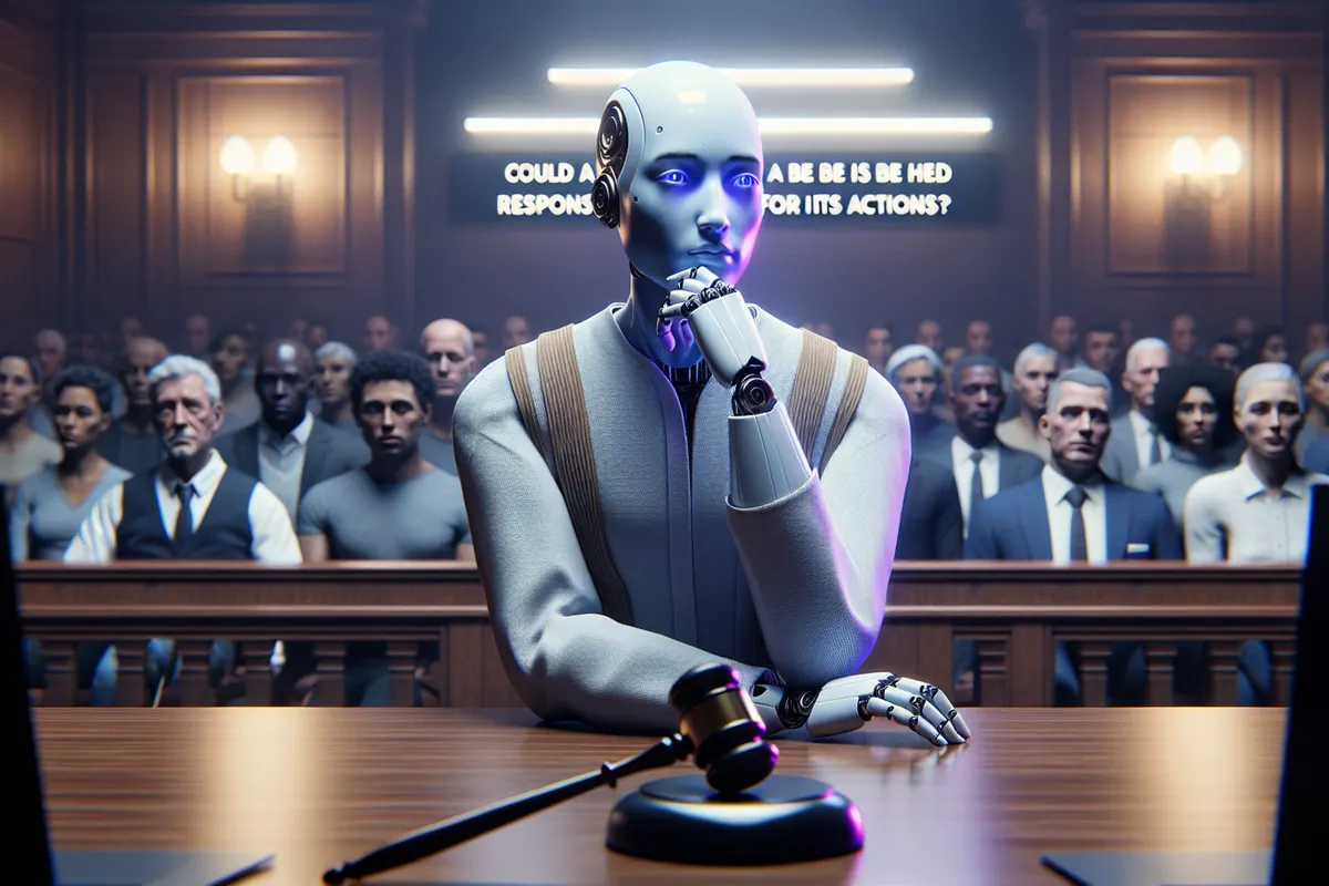 Un robot humanoïde au premier plan, tandis qu’une équipe humaine examine les décisions ayant mené à son erreur.