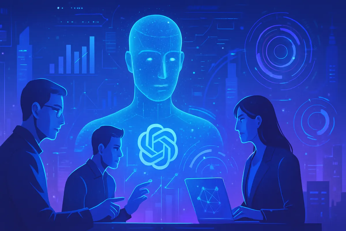 Des professionnels du digital utilisent un assistant conversationnel pour préparer et vérifier des contenus.