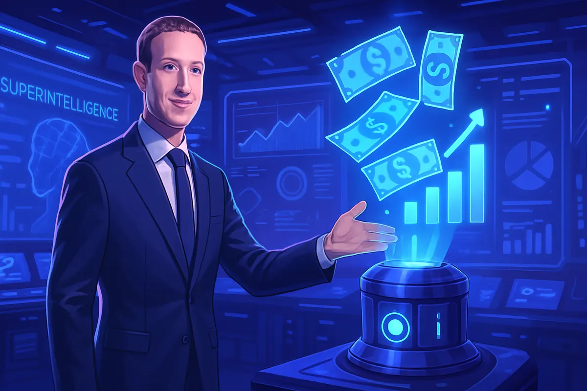 Des ingénieurs dans un centre de données illustrant les investissements massifs de Meta dans l’intelligence artificielle.