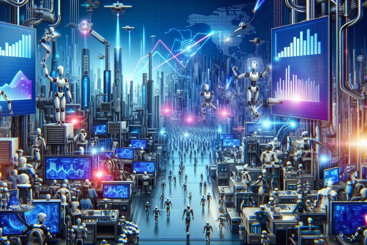 Des travailleurs supervisent des espaces de travail virtuels où des agents IA automatisent des tâches professionnelles.